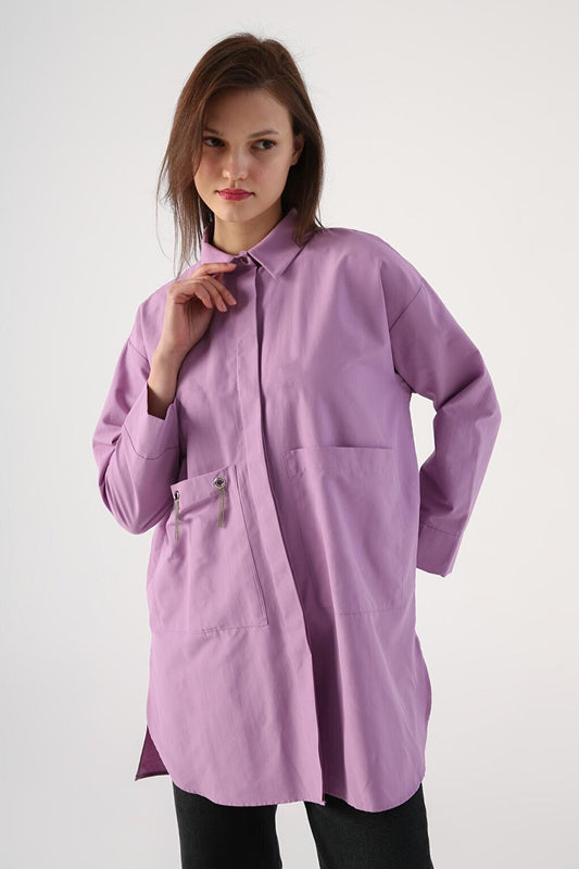 Lilac Large Pocket Eyelet Oversize Shirt