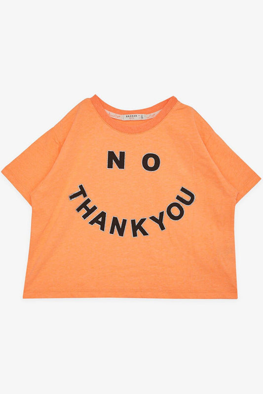 Girl's Crop T-Shirt Glitter Text Printed Neon Orange (Age 9-14)