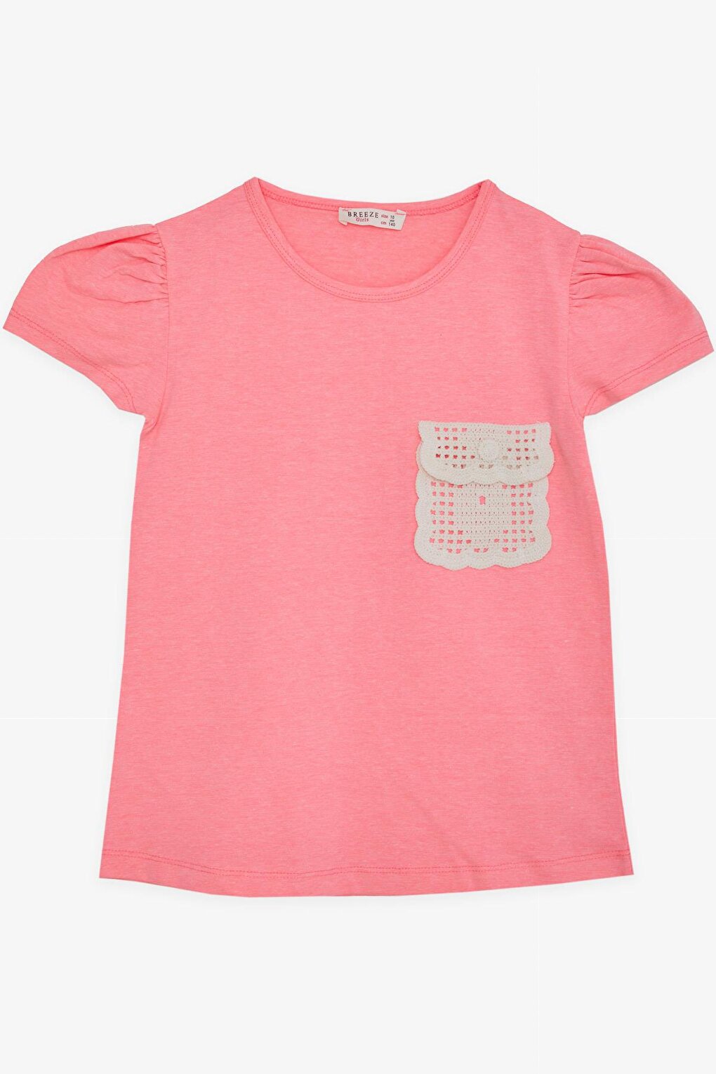 Girl's T-Shirt with Knitted Pocket Detail, Neon Pink (Ages 6-12)