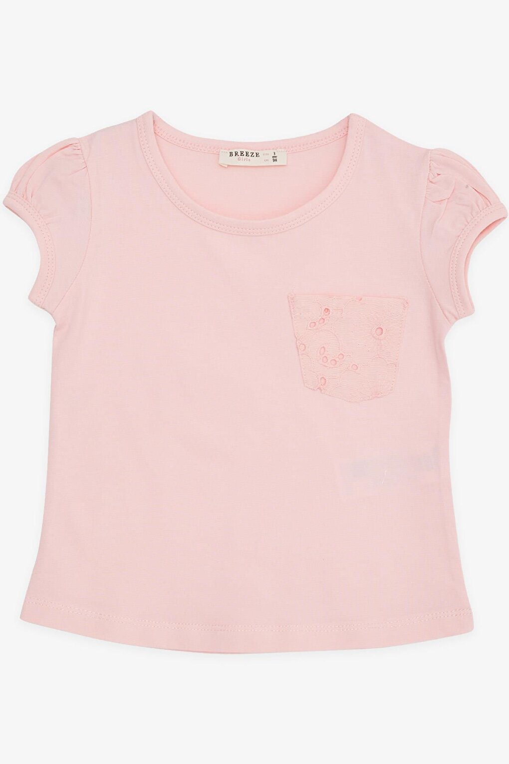 Girl's T-Shirt with Pockets, Laced Pink (Ages 3-7)