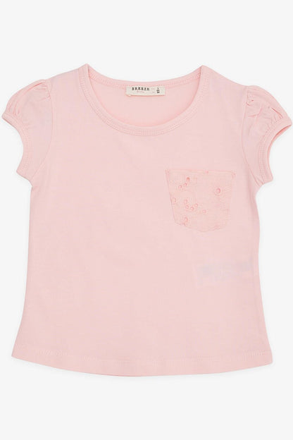 Girl's T-Shirt with Pockets, Laced Pink (Ages 3-7)