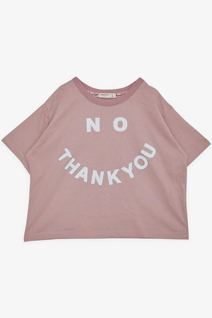 Girl's Crop T-Shirt, Glitter, Text Printed, Dried Rose (Age 9-14)