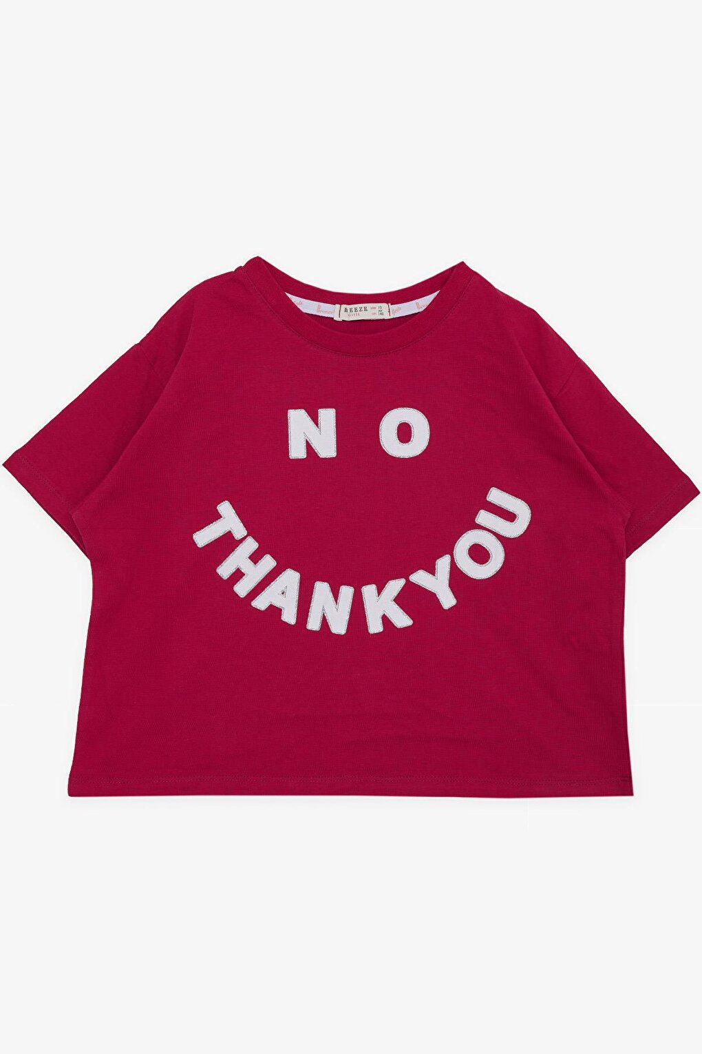 Girl's Crop T-Shirt Glitter Text Printed Fuchsia (Age 9-14)