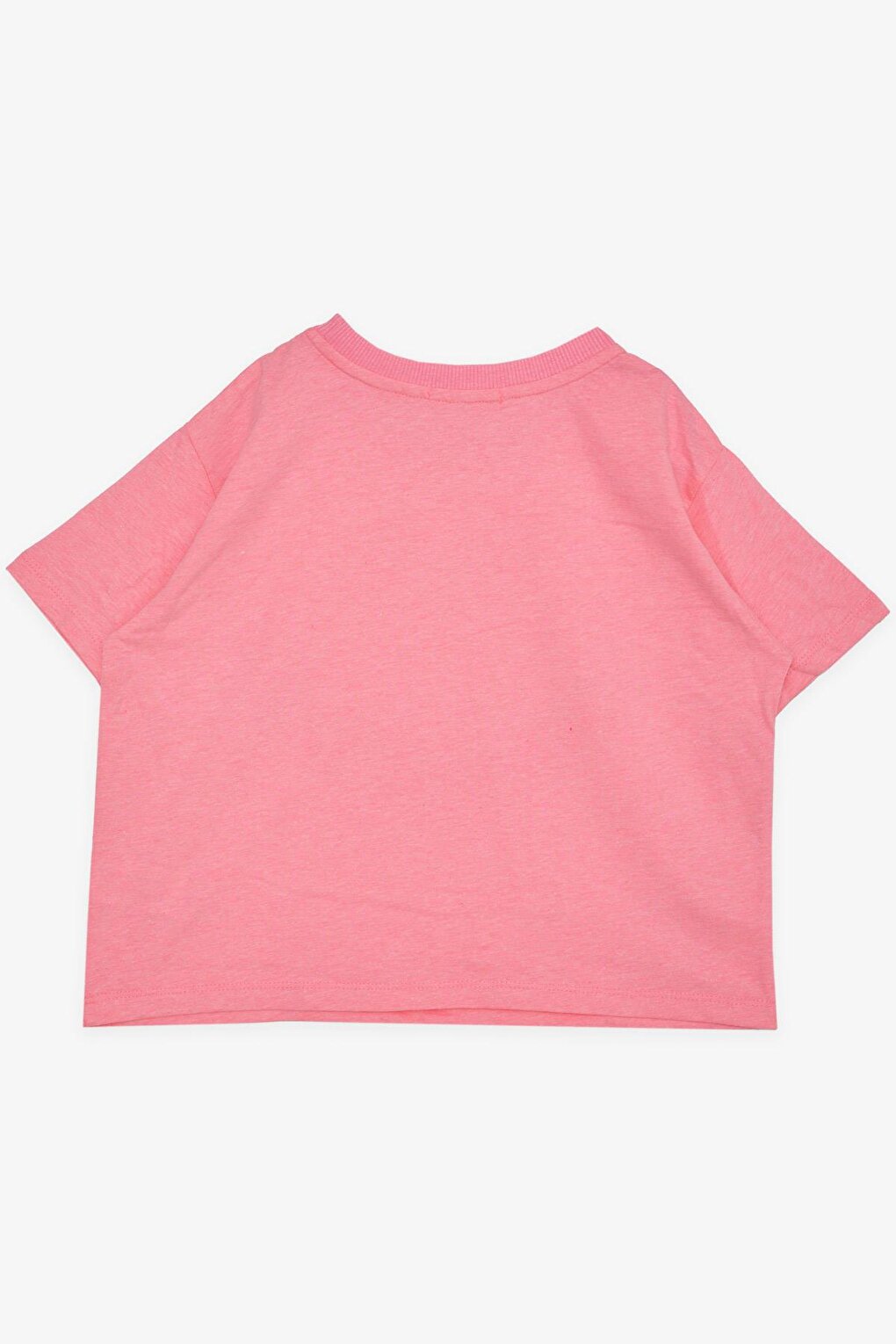 Girl's Crop T-Shirt Glitter Text Printed Neon Pink (Age 9-14)