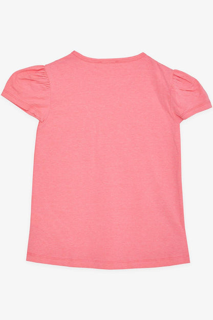 Girl's T-Shirt with Knitted Pocket Detail, Neon Pink (Ages 6-12)