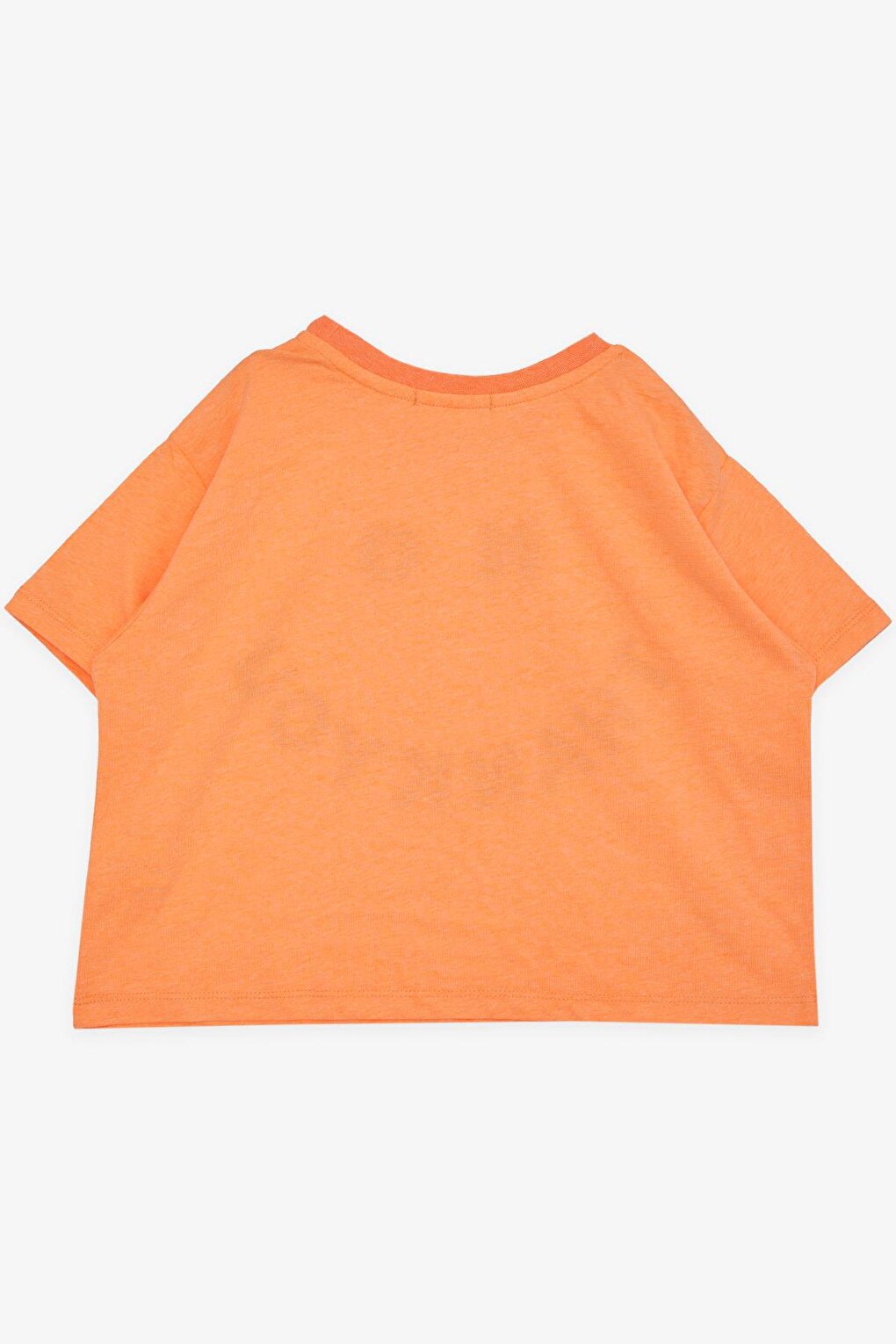 Girl's Crop T-Shirt Glitter Text Printed Neon Orange (Age 9-14)