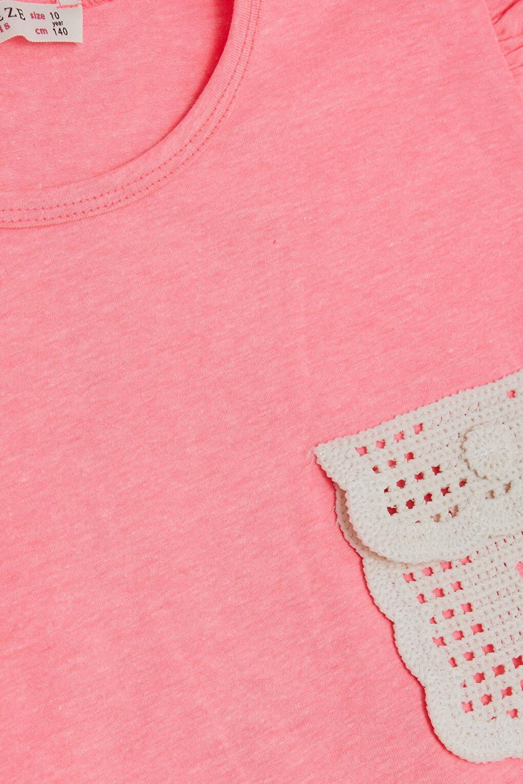 Girl's T-Shirt with Knitted Pocket Detail, Neon Pink (Ages 6-12)