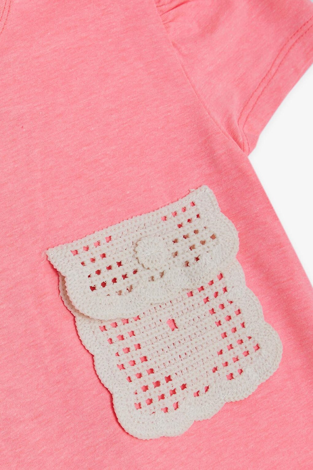 Girl's T-Shirt with Knitted Pocket Detail, Neon Pink (Ages 6-12)