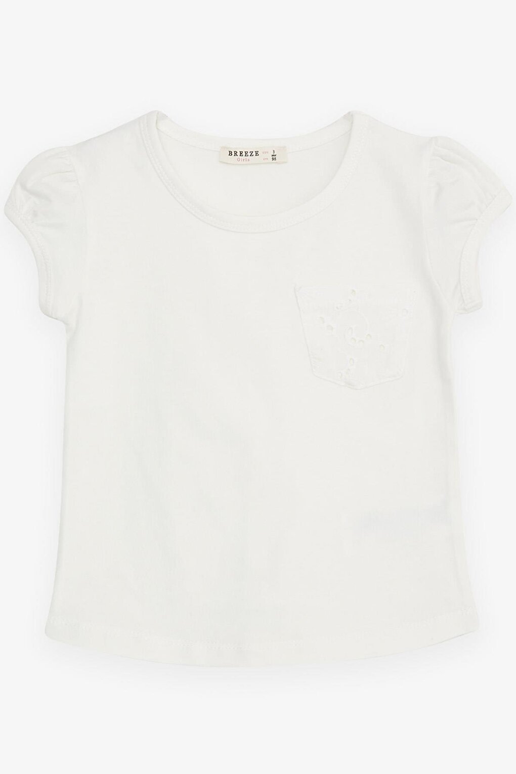 Girl's T-Shirt with Pockets, Laced Ecru (Ages 3-7)