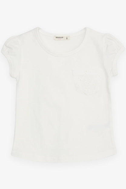 Girl's T-Shirt with Pockets, Laced Ecru (Ages 3-7)