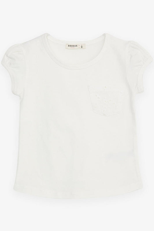 Girl's T-Shirt with Pockets, Laced Ecru (Ages 3-7)