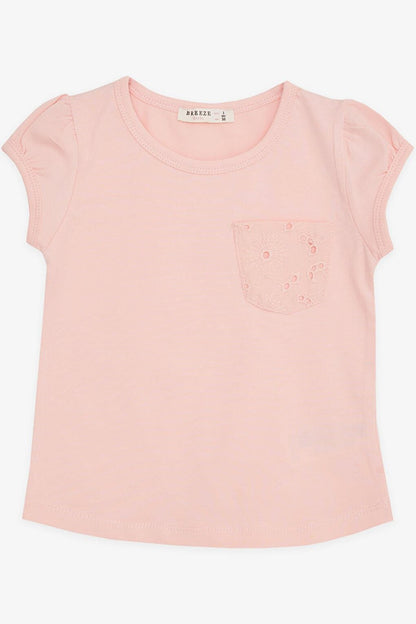 Girl's T-Shirt with Pocket Laced Salmon (Age 3-7)