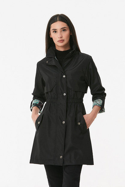 Trench Coat with Folded Sleeves and Elastic Waist