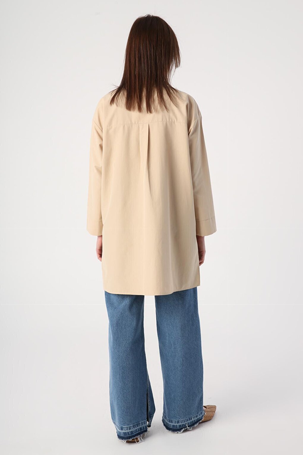 Beige Large Pocket Eyelet Oversize Shirt