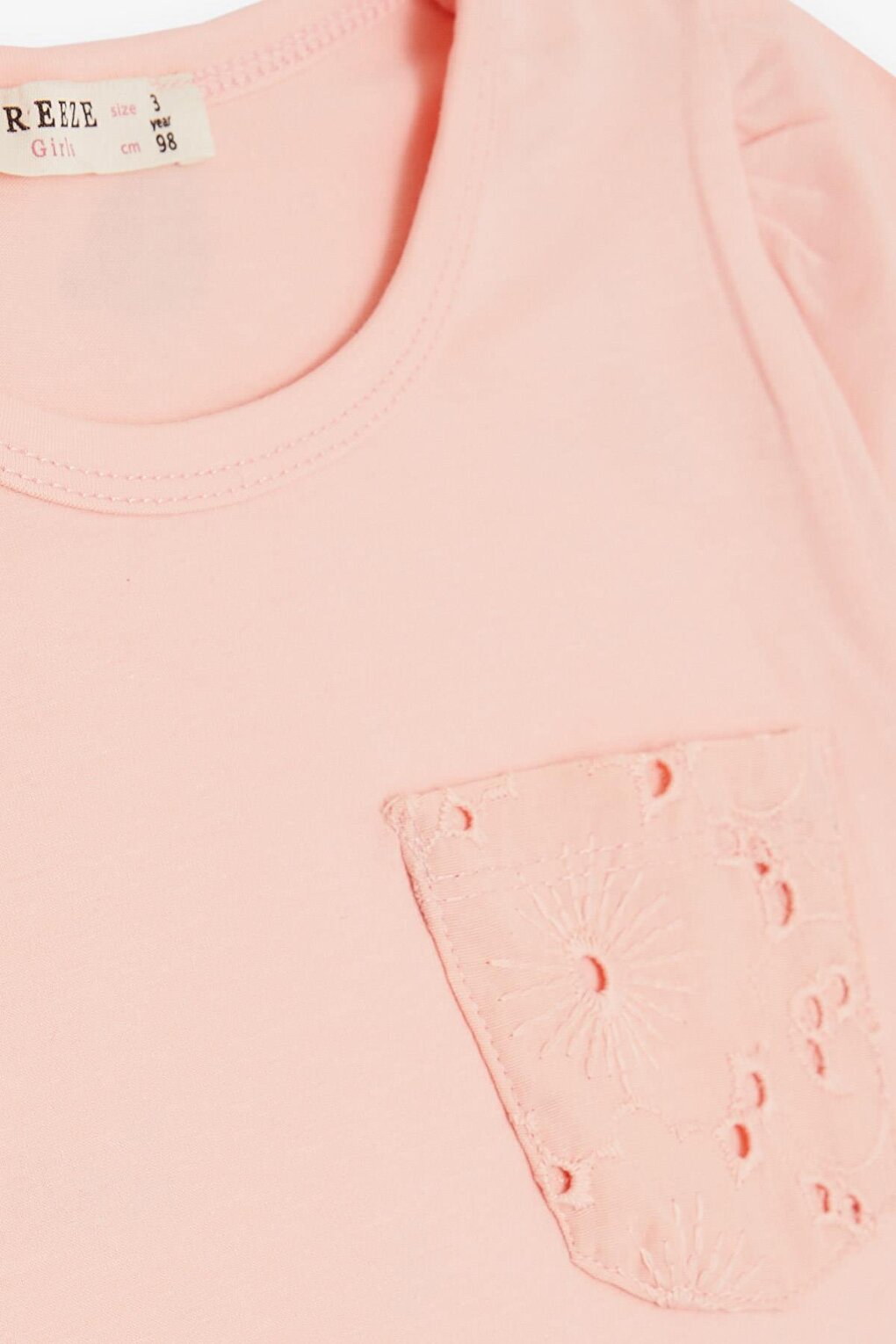 Girl's T-Shirt with Pocket Laced Salmon (Age 3-7)