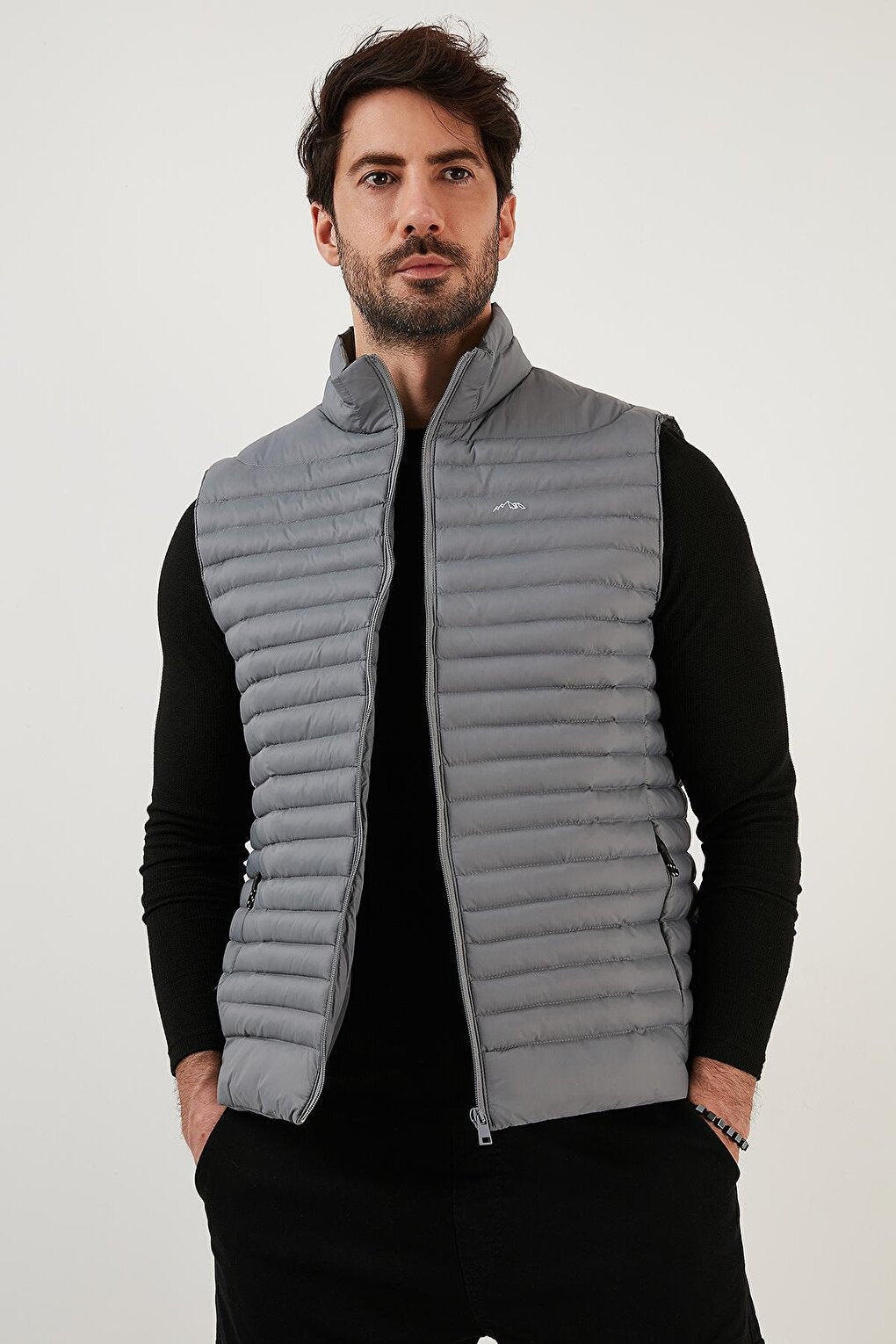 Regular Fit Stand Collar Pocket Quilted Puffer Vest 497KIM