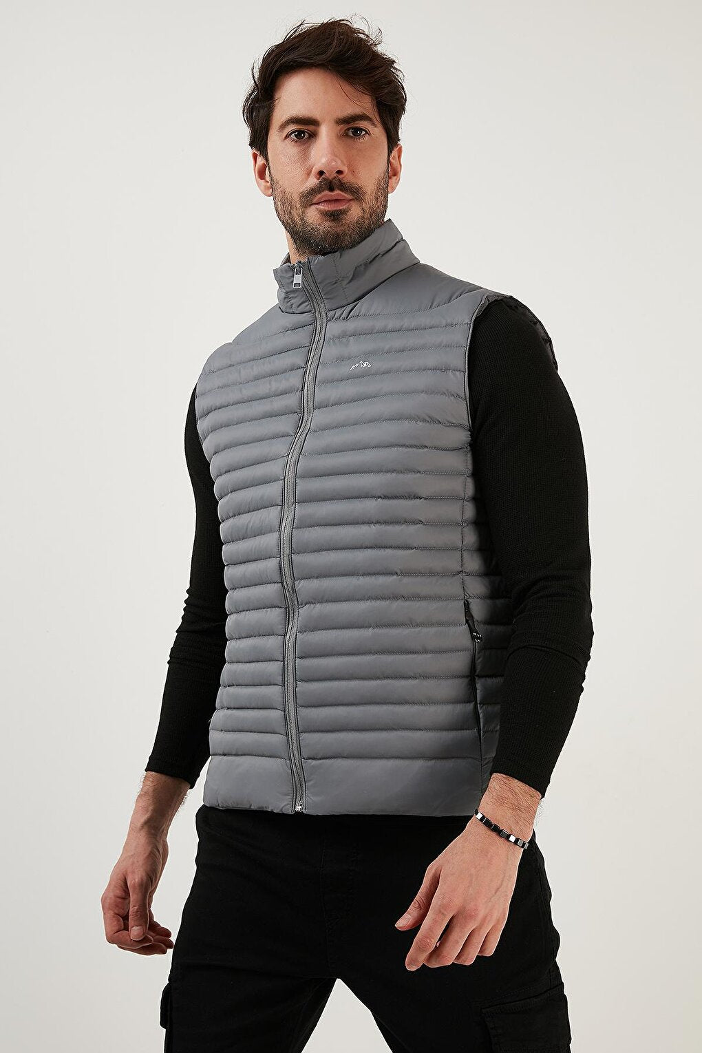 Regular Fit Stand Collar Pocket Quilted Puffer Vest 497KIM