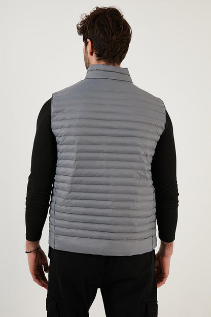 Regular Fit Stand Collar Pocket Quilted Puffer Vest 497KIM