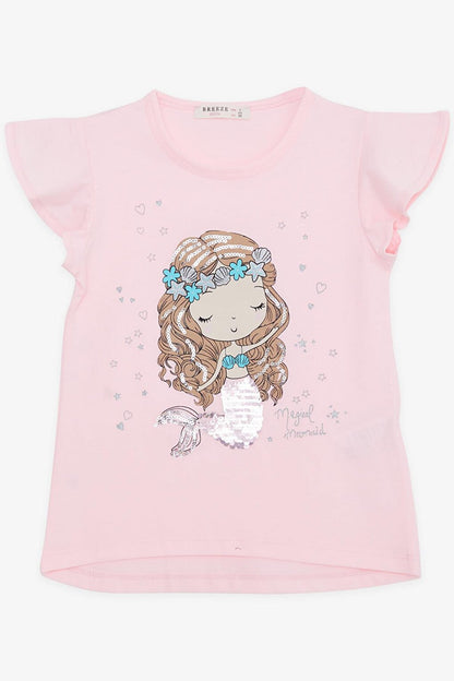 Girl's T-Shirt Cute Mermaid Printed Pink (Age 3-4)