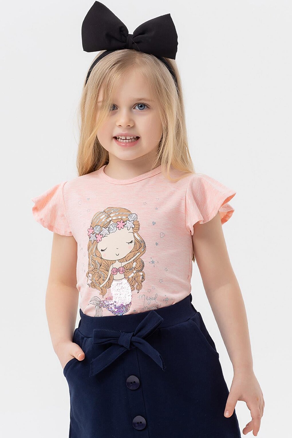 Girl's T-Shirt Cute Mermaid Printed Salmon (Age 3-5)