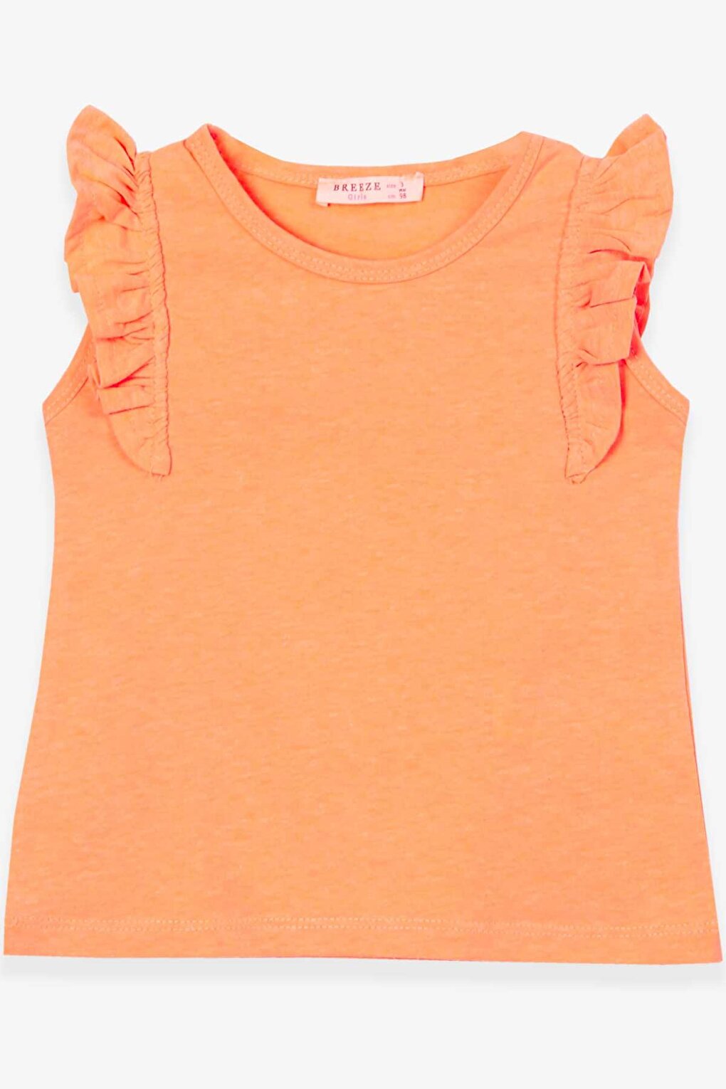 Girl's T-Shirt with Frilly Sleeves Neon Orange (Age 3-7)