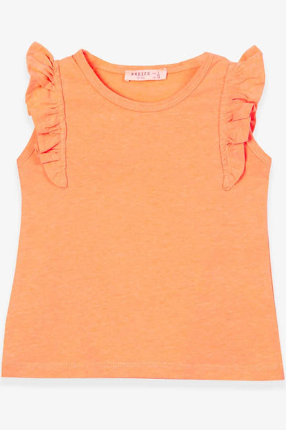 Girl's T-Shirt with Frilly Sleeves Neon Orange (Age 3-7)