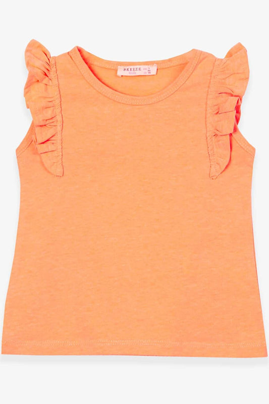 Girl's T-Shirt with Frilly Sleeves Neon Orange (Age 3-7)