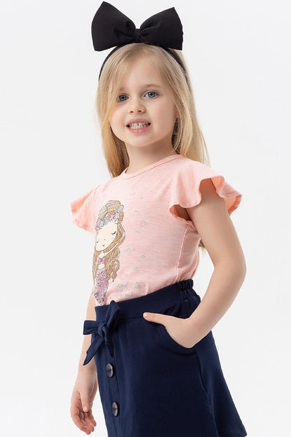 Girl's T-Shirt Cute Mermaid Printed Salmon (Age 3-5)