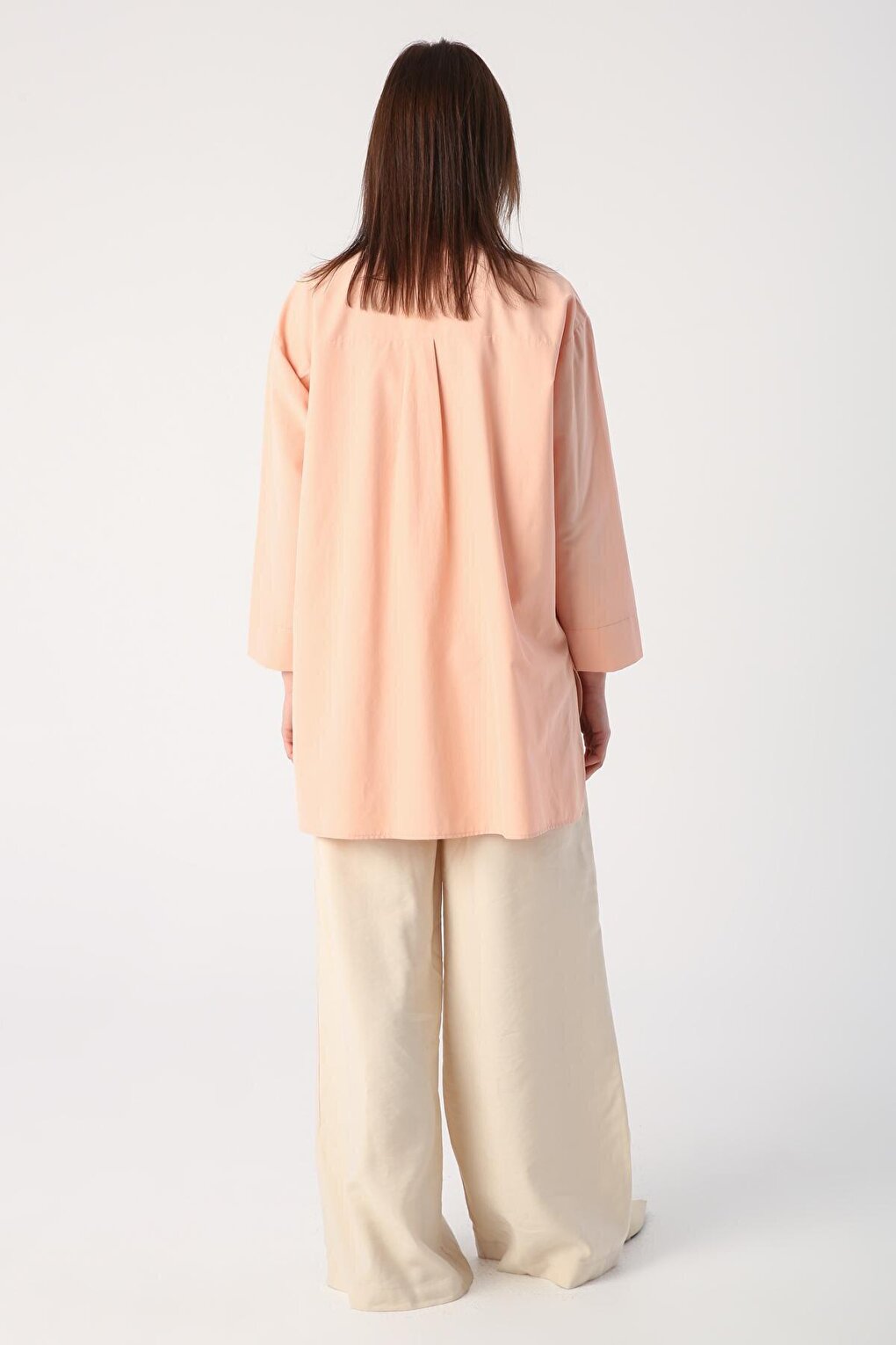 Salmon Large Pocket Eyelet Oversize Shirt