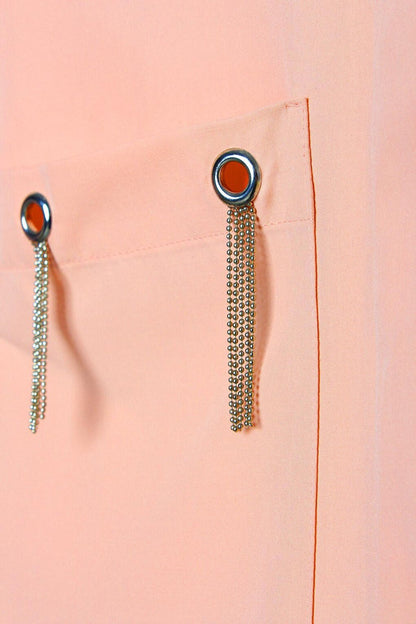 Salmon Large Pocket Eyelet Oversize Shirt