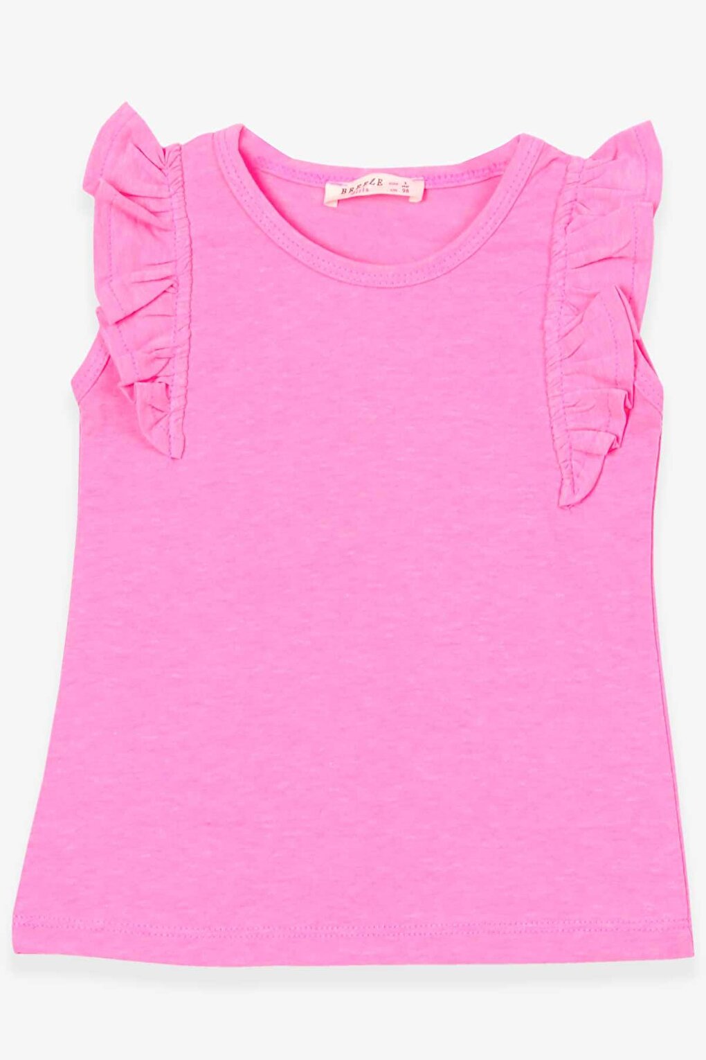 Girl's T-Shirt with Frilly Sleeves, Neon Pink (Ages 3-7)