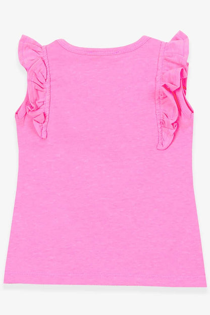 Girl's T-Shirt with Frilly Sleeves, Neon Pink (Ages 3-7)