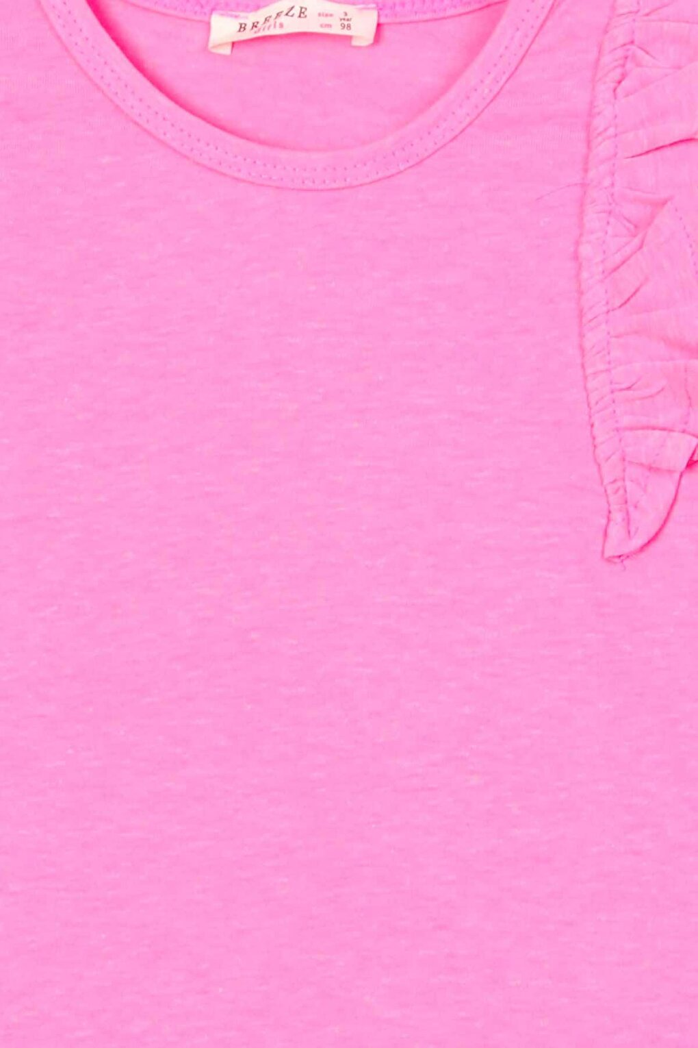 Girl's T-Shirt with Frilly Sleeves, Neon Pink (Ages 3-7)