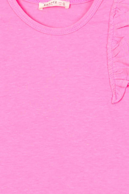 Girl's T-Shirt with Frilly Sleeves, Neon Pink (Ages 3-7)