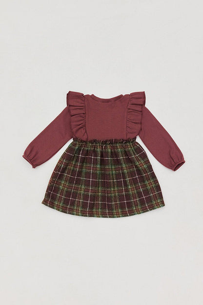 Plaid Patterned Ruffled Girl's Dress