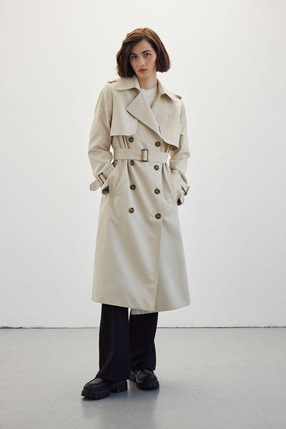 Double Breasted Classic Trench Coat Beige