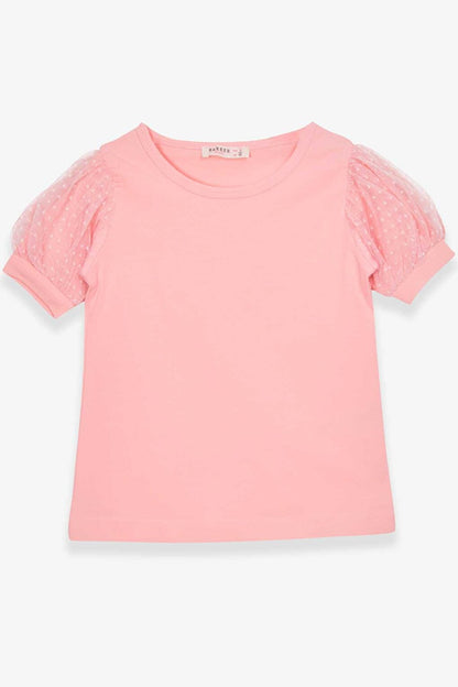 Girl's T-Shirt Salmon with Tulle Sleeves (Age 3-6)