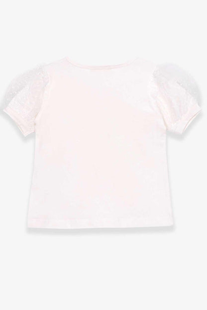 Girl's T-Shirt with Tulle Sleeves in Ecru (Age 3-7)