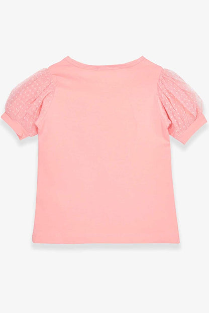 Girl's T-Shirt Salmon with Tulle Sleeves (Age 3-6)