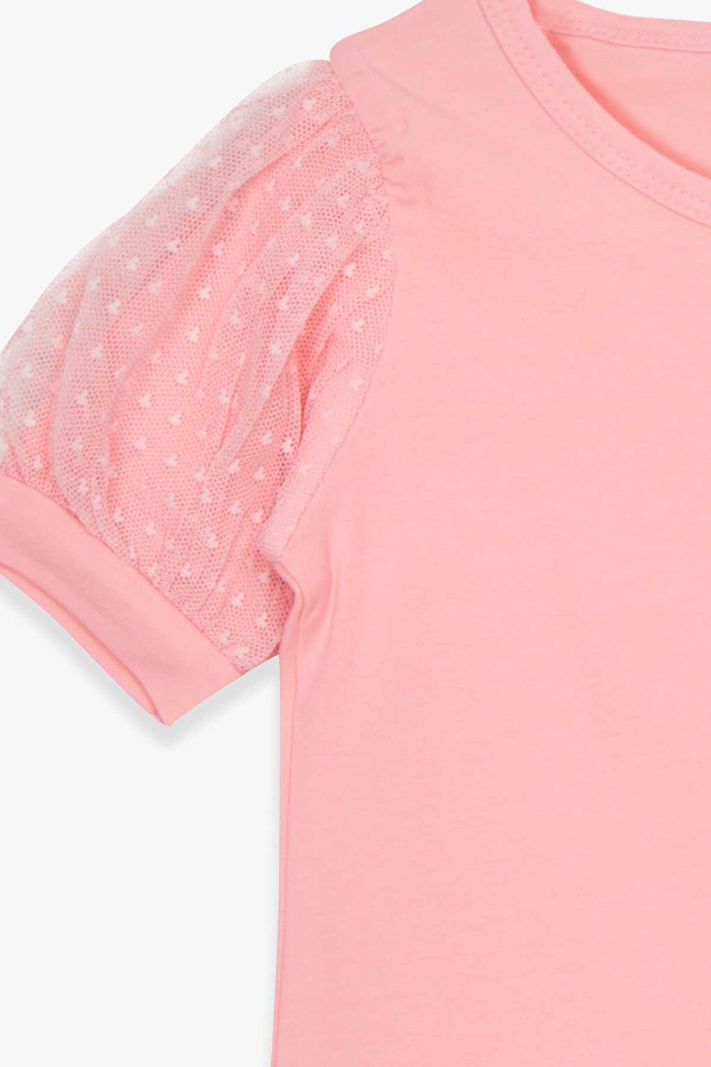 Girl's T-Shirt Salmon with Tulle Sleeves (Age 3-6)