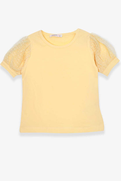 Girl's T-Shirt Yellow with Tulle Sleeves (Age 3-7)