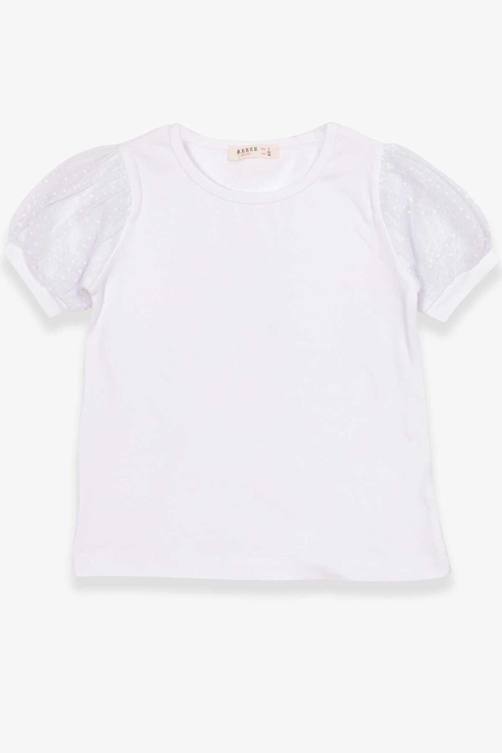 Girl's T-Shirt White with Tulle Sleeves (Age 3-6)