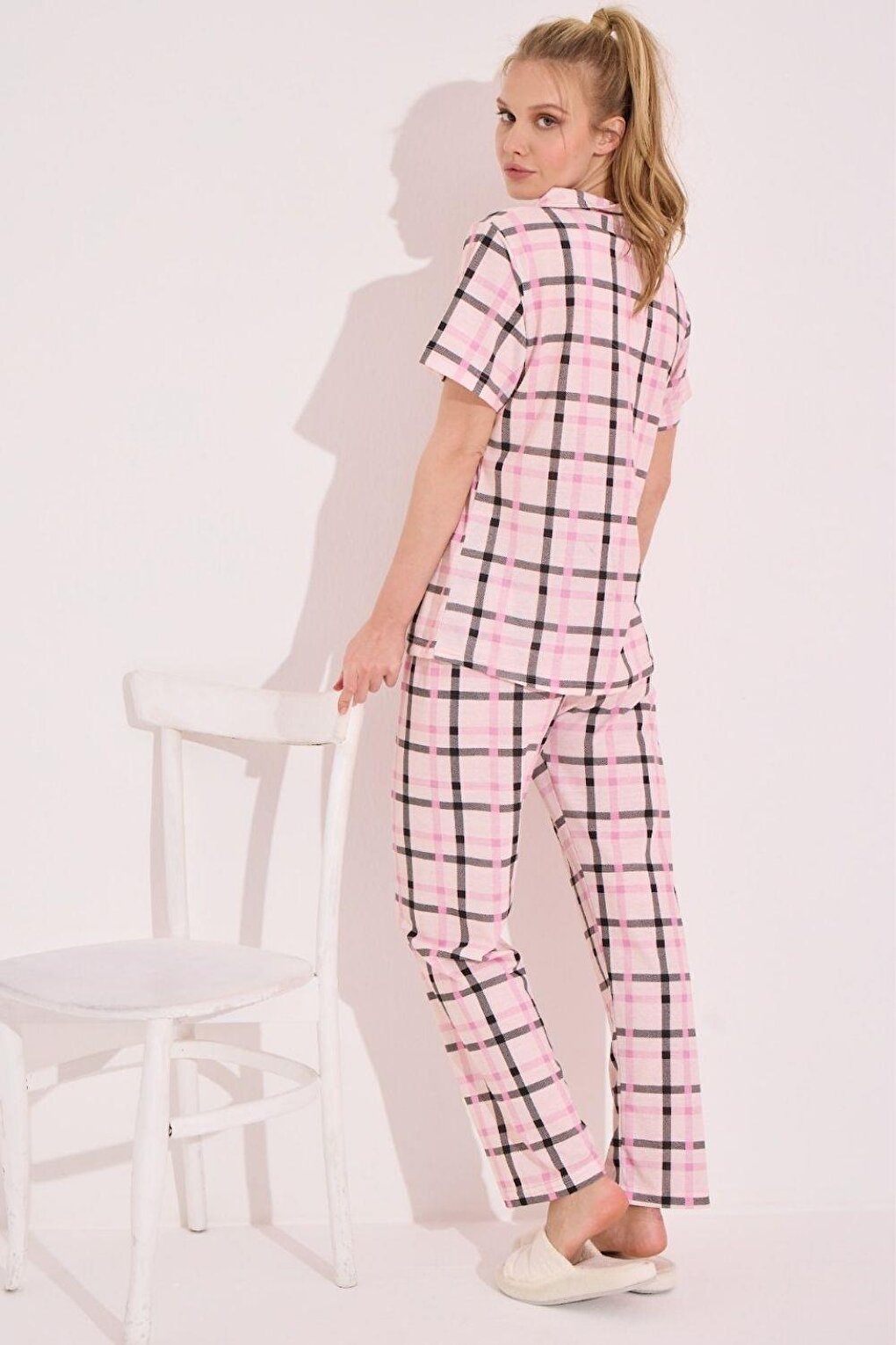 Pink Eksoeli Rotation Printed Buttoned Pajama Set