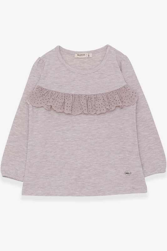 Girl's Long Sleeve T-Shirt Ruffle Beige Melange (Age 3-8)