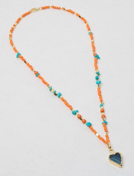 Orange Heart Figured Bead Necklace