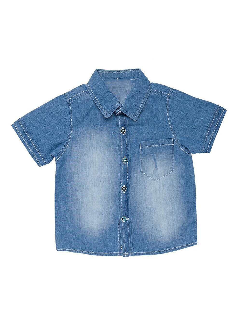 Boy's Solid Color Fabric Buttoned Shirt with Pockets