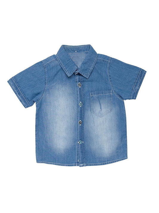 Boy's Solid Color Fabric Buttoned Shirt with Pockets