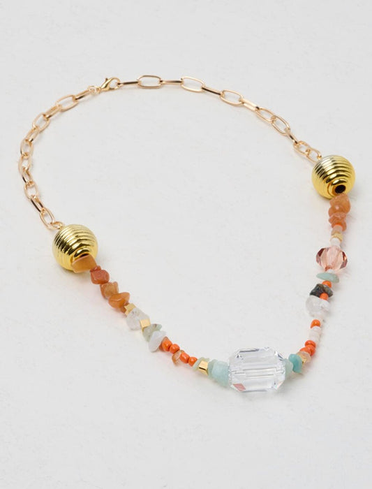 Stylish Necklace with Mixed Beads and Stone Detail