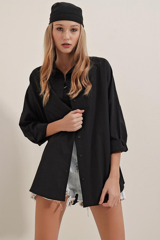 3900 Oversize Long Basic Shirt - Black