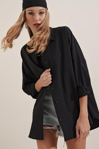 3900 Oversize Long Basic Shirt - Black